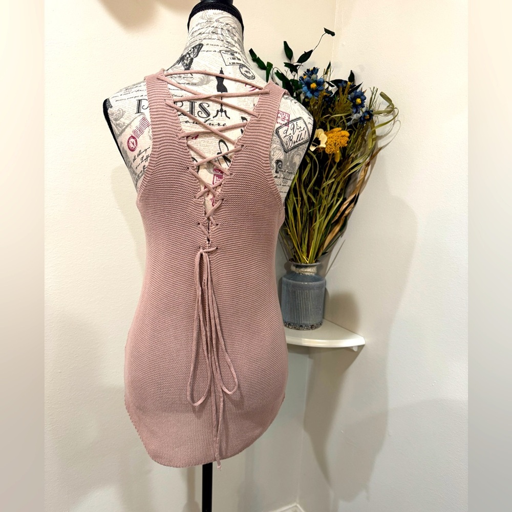 Wishlist Blush Pink Ribbed Tank Top Back Crisscross design with Tie closure - Picture 4 of 9